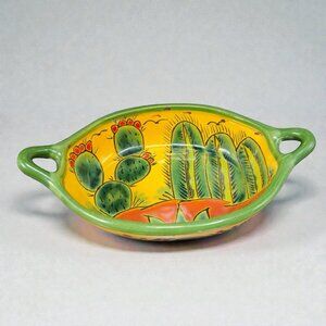 Hand Made Talavera Hand Crafted Mexican Pottery Redware Tray Dish Bowl W Handles